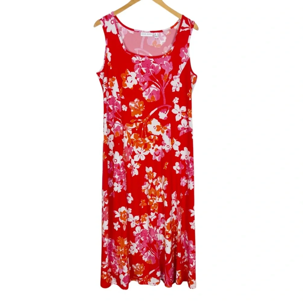 Susan Graver Liquid Knit Floral Size Medium Midi Dress Square Neck - Picture 3 of 8